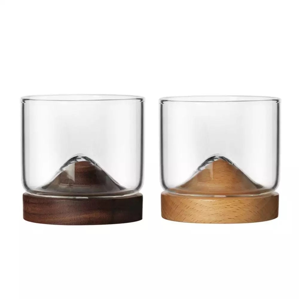 High quality whiskey glass small glass Japanese style mountain wooden bottom wine glass