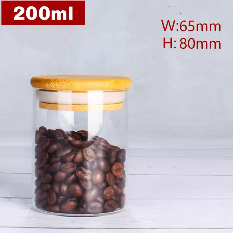 Transparent food spice weed glass bamboo wooden lid container storage jars for with bamboo cork lid