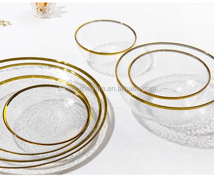 Wholesale black glass plate wedding salad food dinner plate gold charger plate