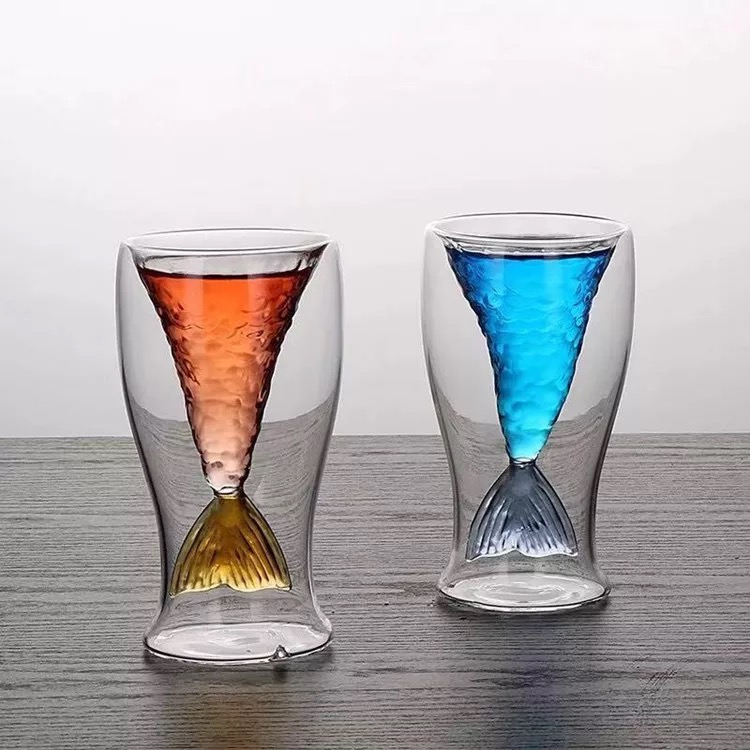 Double Wall Borosilicate Glass Mermaid Tail drinking glass coffee mug