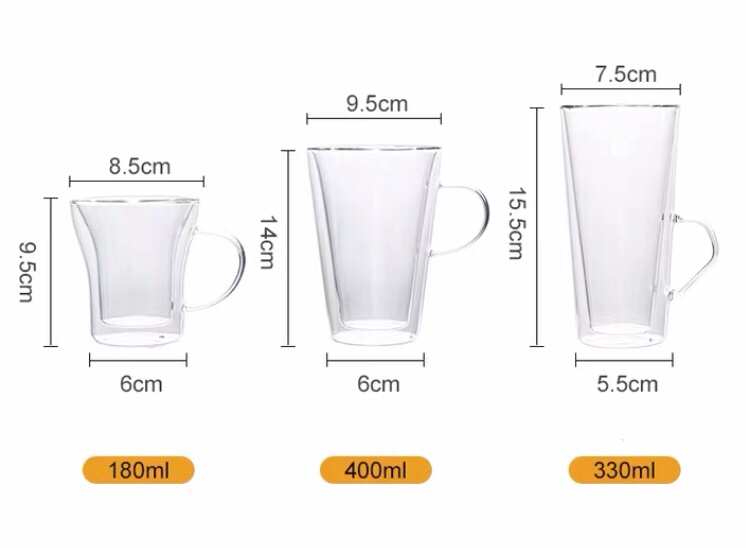 High beauty double wall coffee mug transparent glass with handle heat insulation water cup