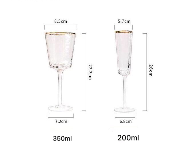 Crystal glass wine goblet hammer champagne glass with gold rim wine glass 