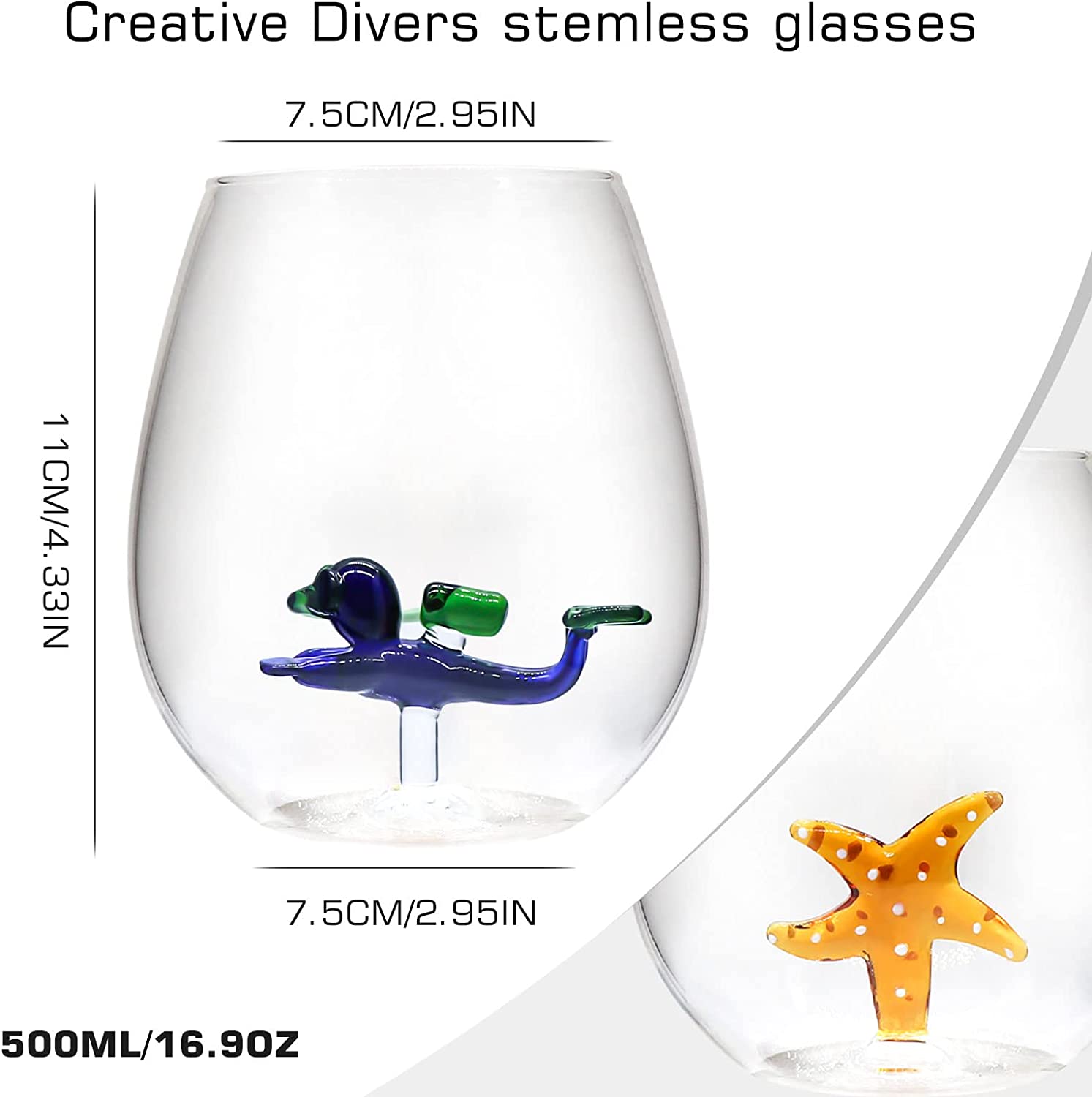  Hot selling customized 3D creative stemless wine glass color wine glass