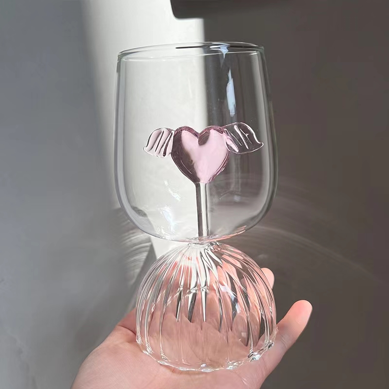 350 ML 3D Flowers with Wings Design Transparent Glass Cups for Red Wine Juice Milk Water for Wedding Party