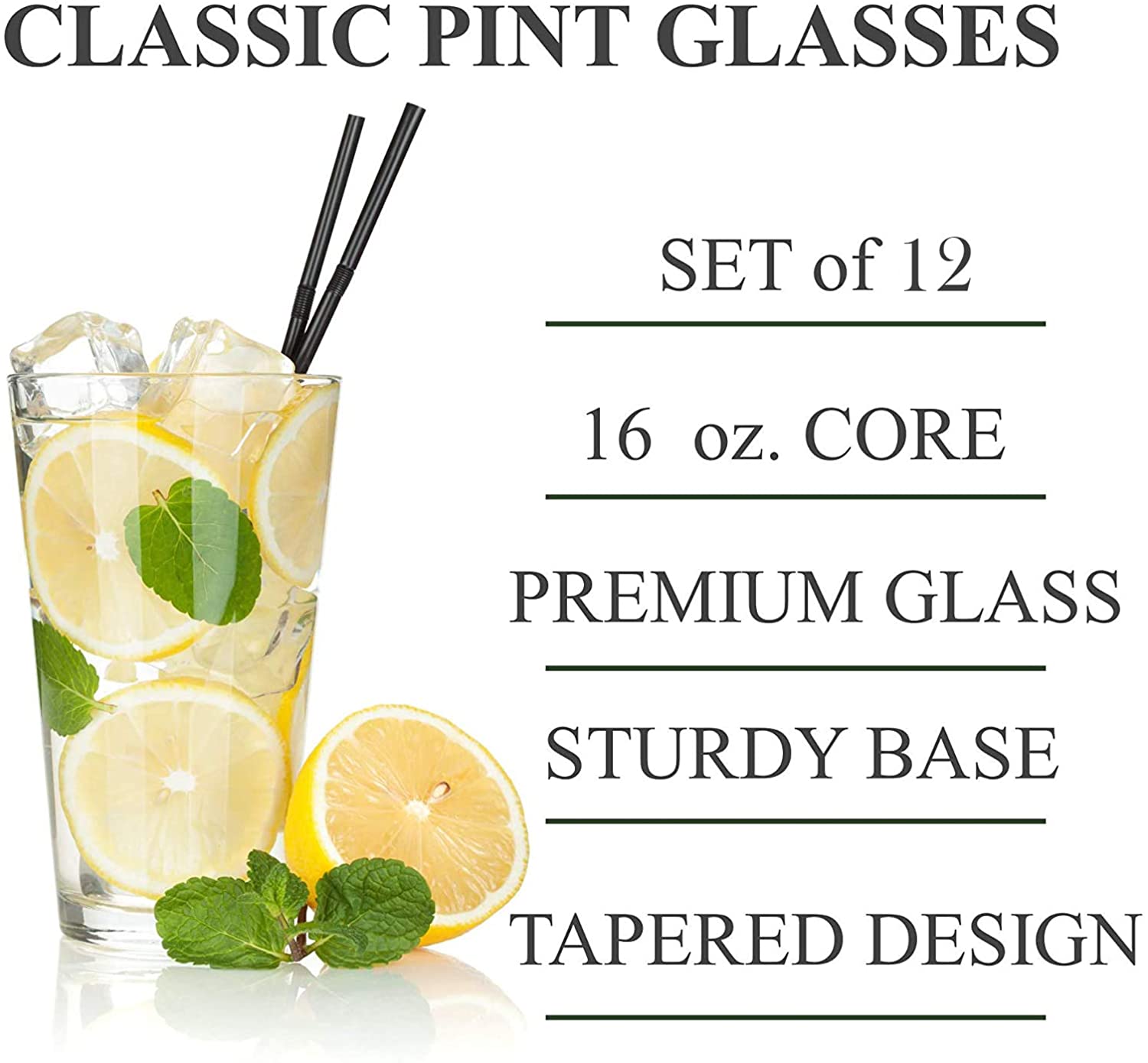 12 Pieces 16 OZ Drinking Glasses Set of 12 Beer Glasses Pack Water Glasses Cup