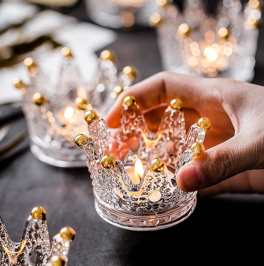 amazon hot sale Crown Glass Tealight Candle Holder for Wedding Party and Home Decor (Gold Tips)