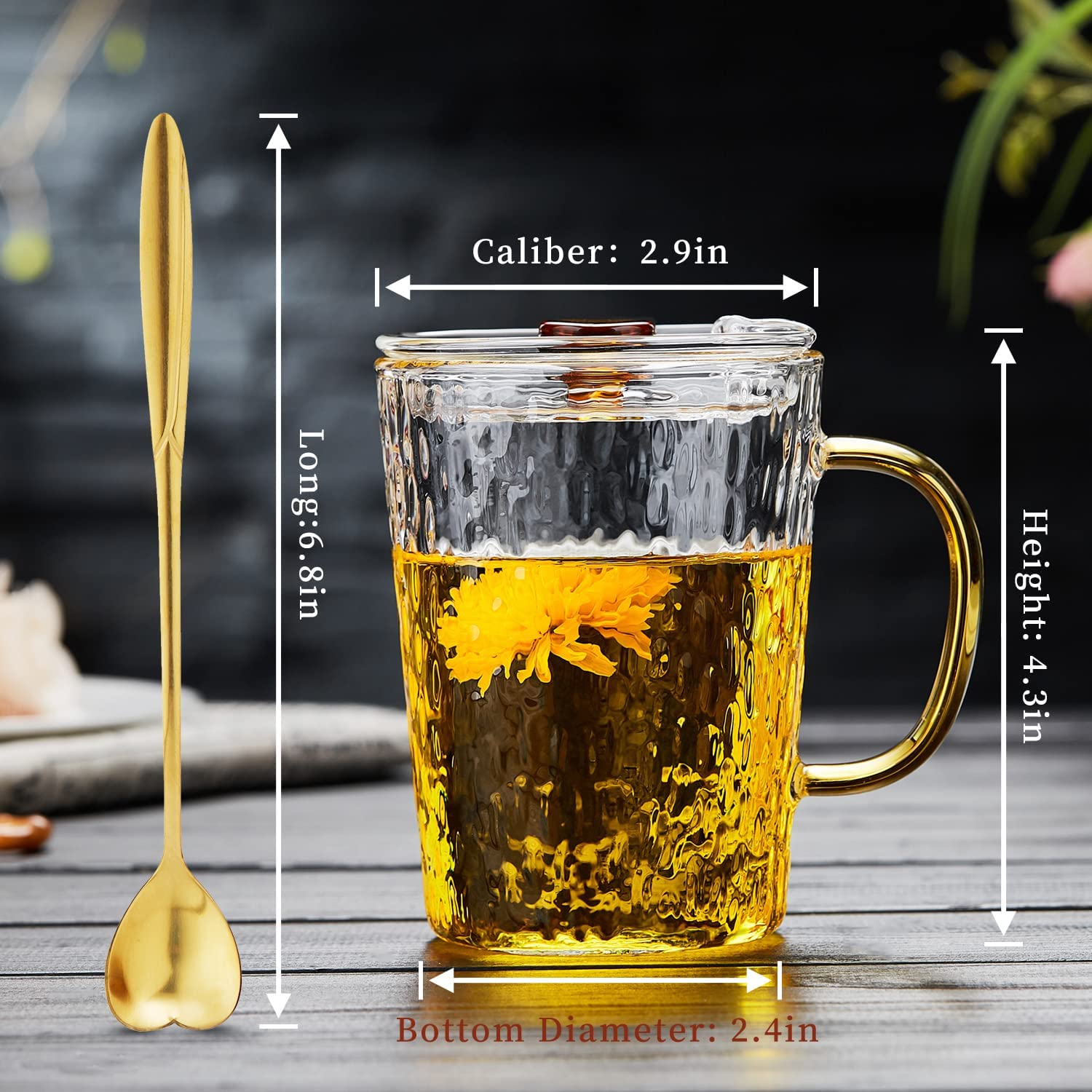 400 ml/ 13 ounces Borosilicate Glass Coffee Mug with Lid and Spoon Tea Mug with Free Coaster