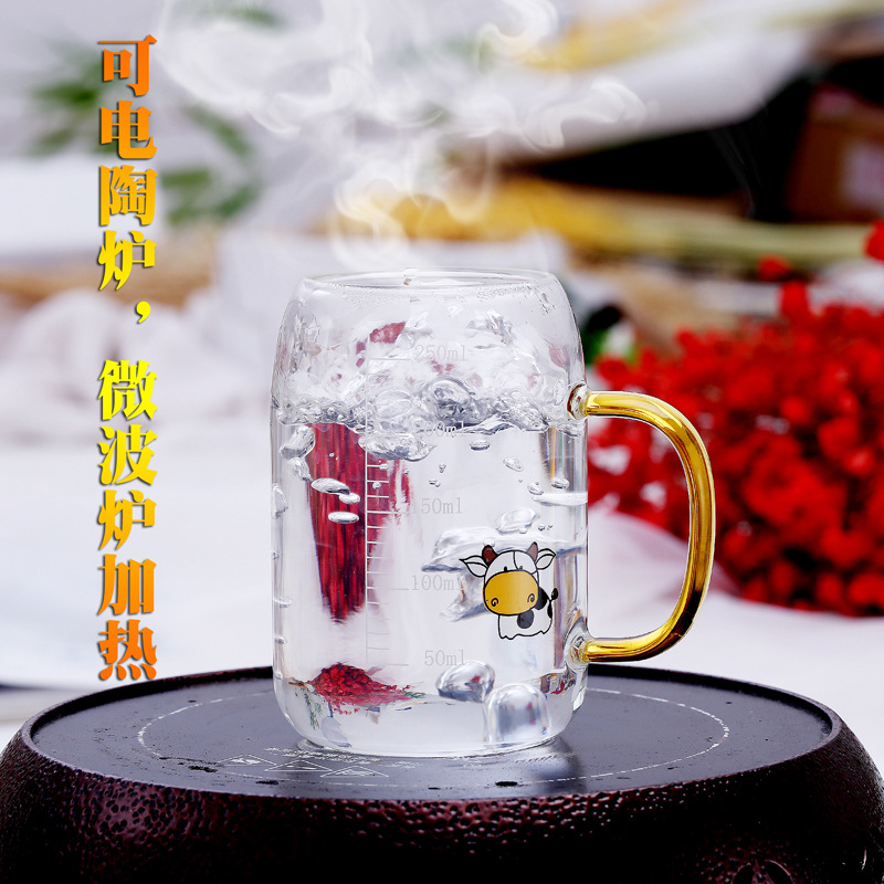 Customized Factory Wholesale Scale Milk Cartoon Glass Household Coffee Thickened Daily Breakfast Cup