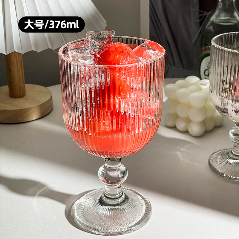 Vertical pattern tall ice cream glass cup vintage wine glass cups for cold drinking pretty gifts for girls