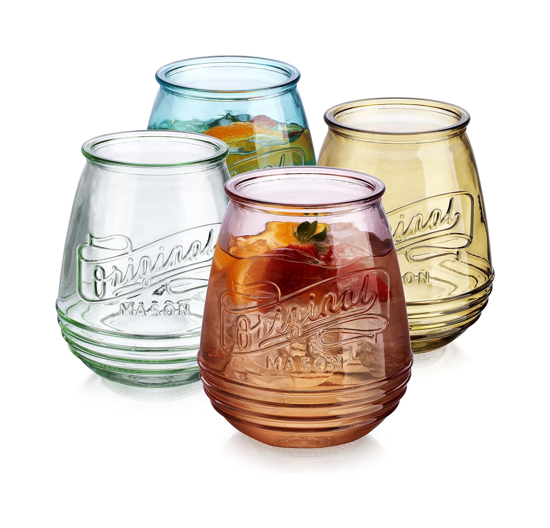 Wine Glass Set 4 Piece Assorted Colorful Stemless Glasses 21 oz Original Mason Large Wine Glasses