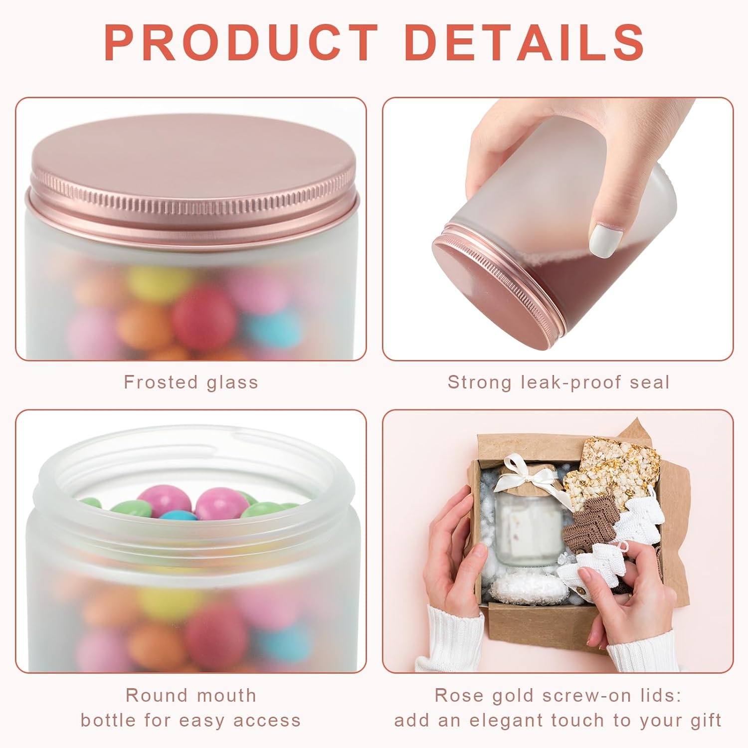 250ml Classic round Frosted Glass Candle Making Jar with Metal Rose Gold Lid for Kitchen Food Container Freshness Preservation