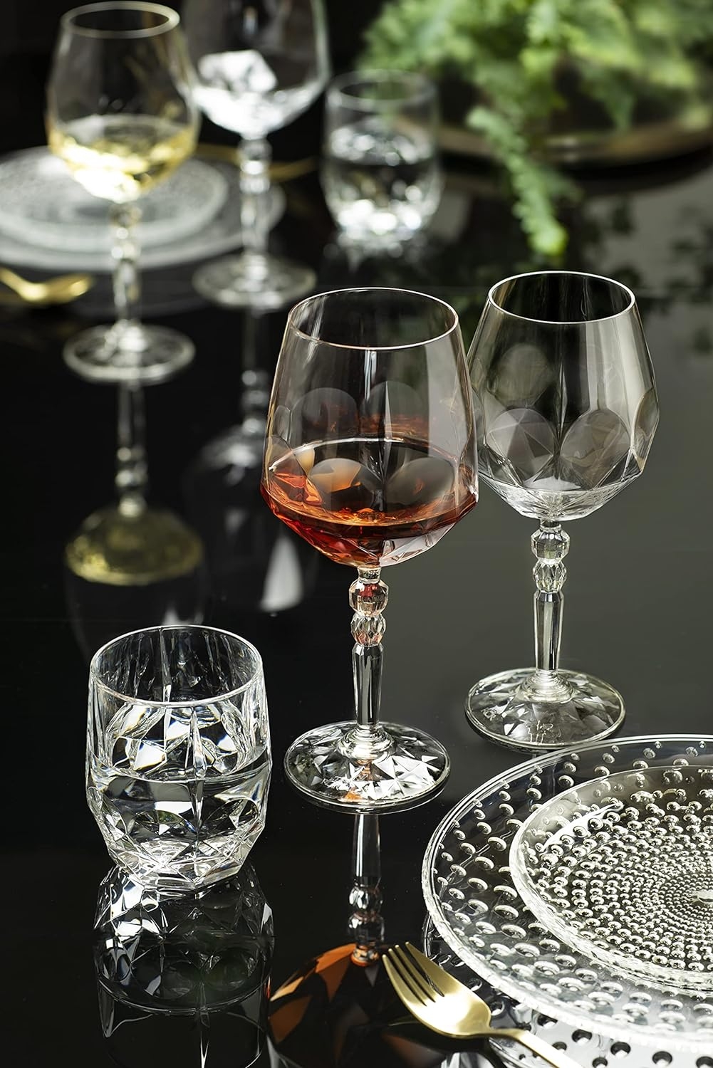 Beautifully designed goblets, crystal cocktail glasses