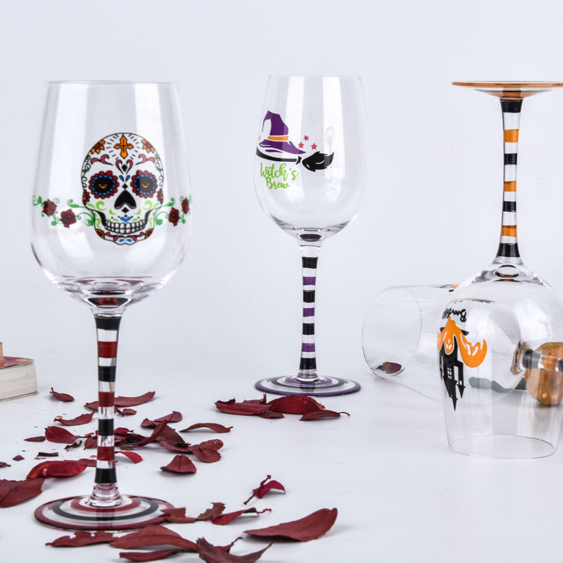 Popular halloween Design Handmade Painting Glassware Wine Glass Set from China Direct Factory