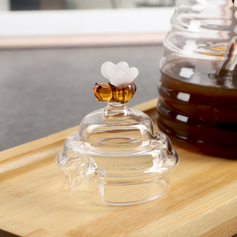 Bee borosilicate glass honey jar with spoon and lid