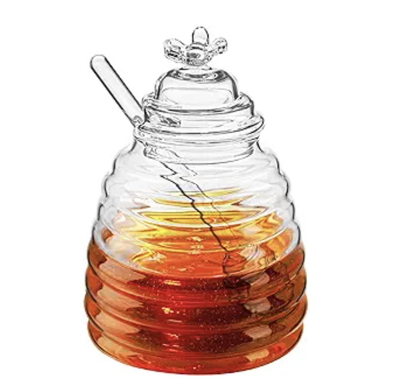Bee borosilicate glass honey jar with spoon and lid