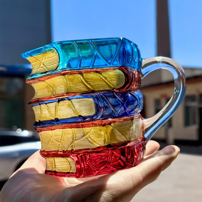 Book Shape Glass Mug Hand Painting Creative Glasswares Factory 