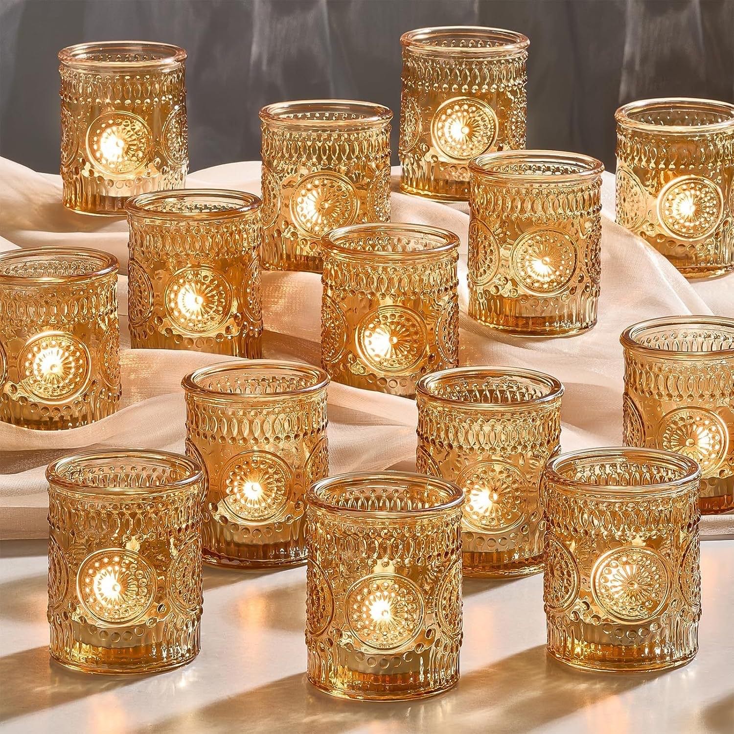 Blue Embossed Glass Candle Holder Wholesale