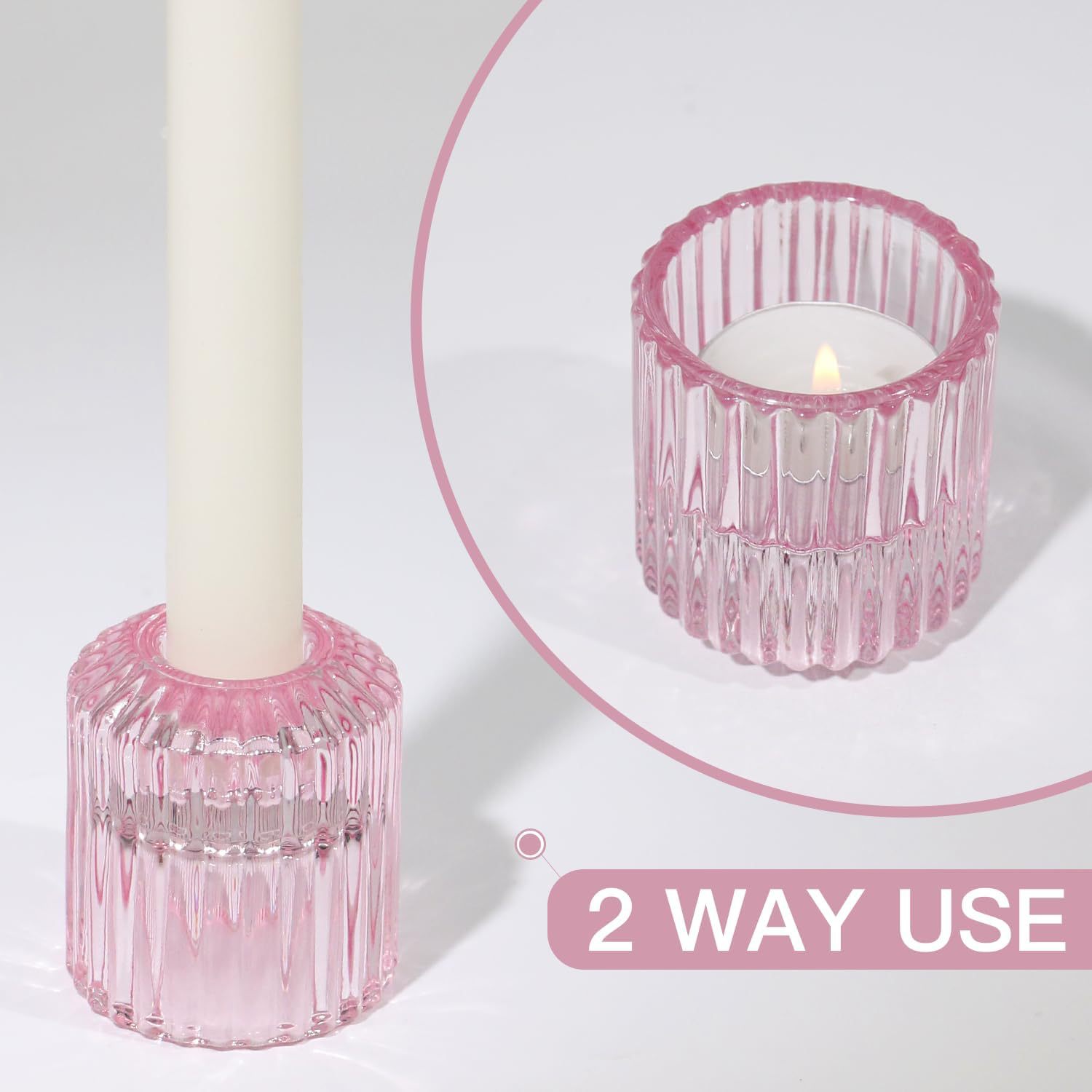 Amber Ribbed Glass Candle Holder Set Wholesale