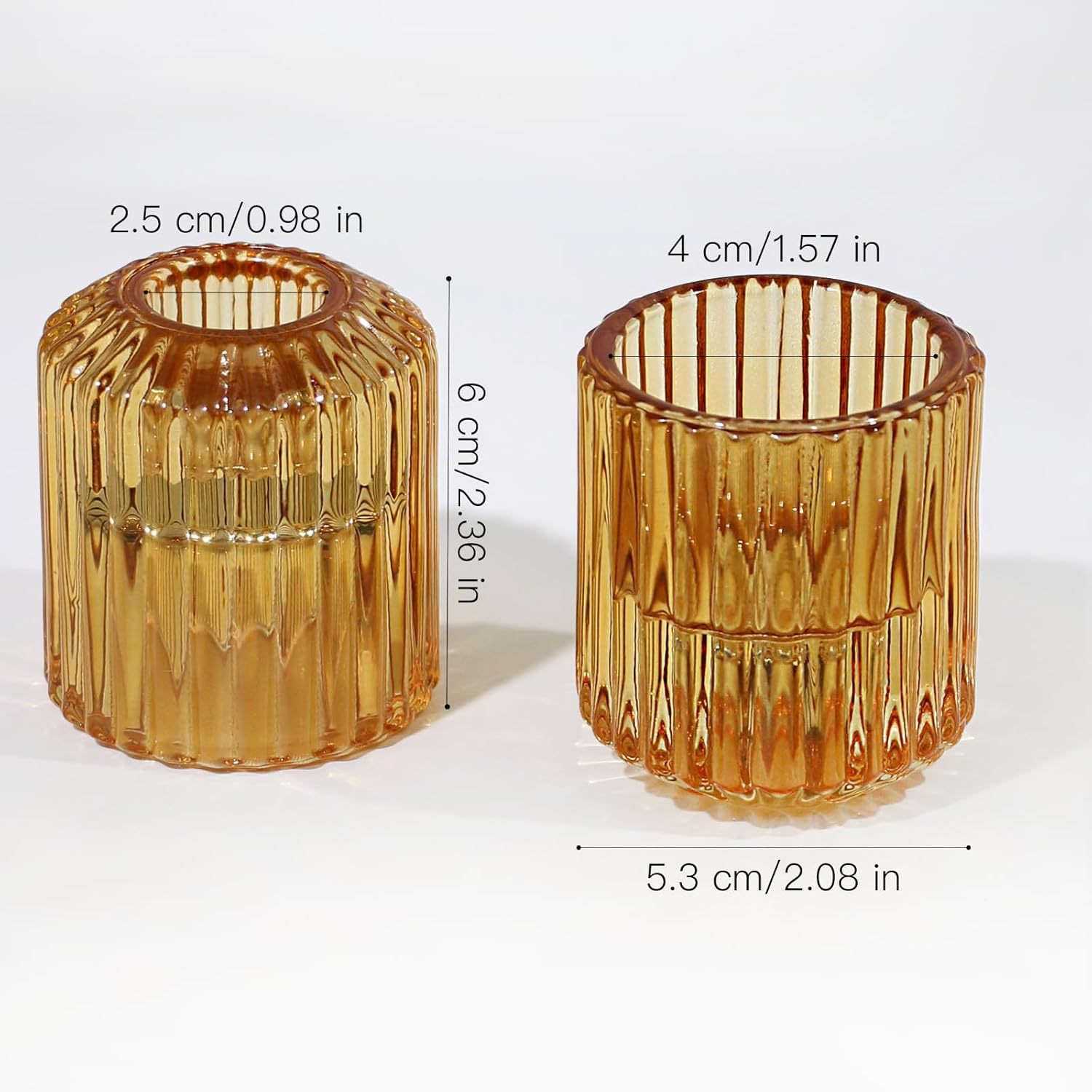 Amber Ribbed Glass Candle Holder Set Wholesale