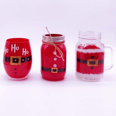 Popular Christmas Design Handmade Painting Glassware Wine Glass Set