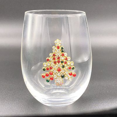 NEW Christmas tree stemless wine glass 