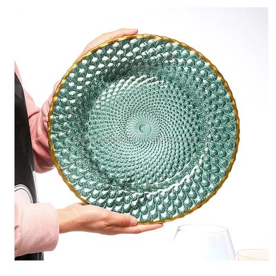 Creative green color pattern dinner plate glass plate charger plate