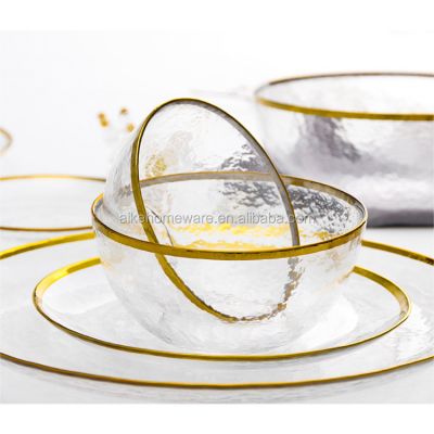 Wholesale glass plate wedding salad food dinner plate gold charger plate