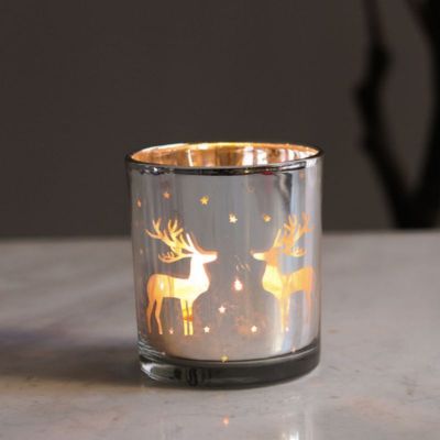 Christmas reindeer silver plated glass candle votive customized color available