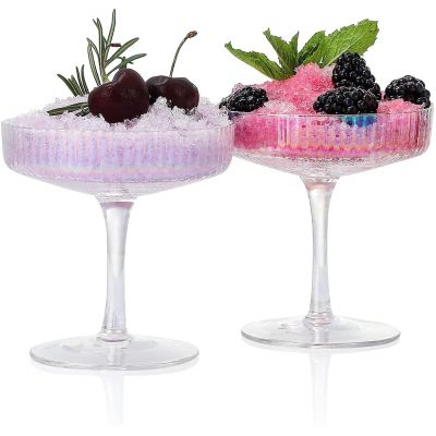 Iridescent Summit Coupe Glass 4 oz. set of 2 Vintage Stemware for Manhattan Cocktail Champagne