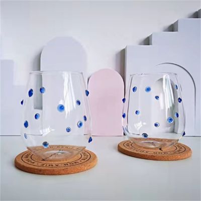 Creative Blue Irregular Dot Water Glass Cup Wave Dot Milk juice Cup stemless wine glass