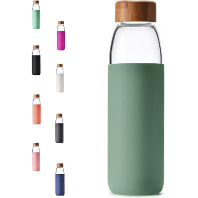 25 oz carafe with bamboo lid, non-slip silicone sleeve and stainless steel leak-proof lid
