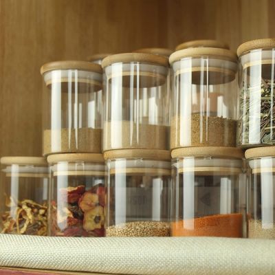 800ml Transparent spices coffee beans candy Glass jar kitchen food storage jar Glass sealed spice jar with bamboo lid