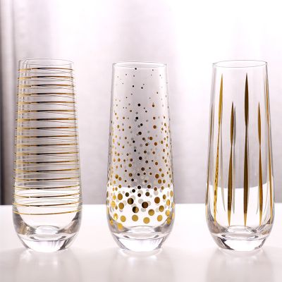 Creative golden line bottomless champagne glass foreign wine glass drink glass factory direct supply