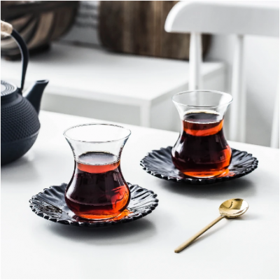 Black Tea Cup Saucer Sets Water Cafe Tea Glasses Espresso Coffee Tray Kit Heat-resistant Glass Tumbler Home Drinkware