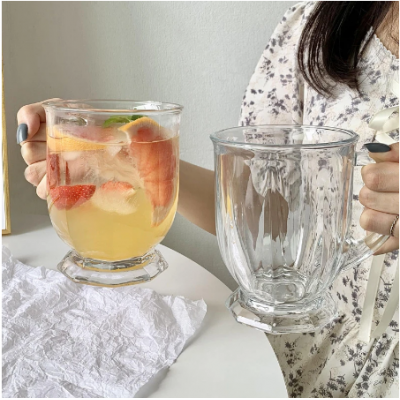 Glass Mug Large Capacity Wide Mouth Cup Ins Korean Transparent Glass Milk Cup Coffee Cup with Handle