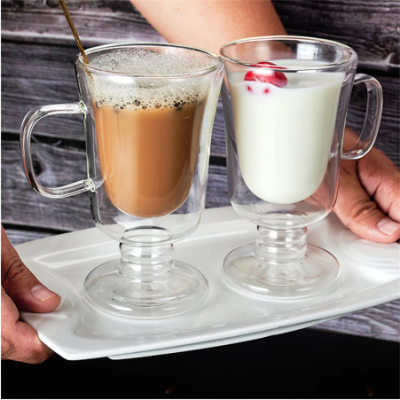 Double Wall Glass Irish Coffee Mug Bubble Tea Milkshake Cup Ice Cream Cup with Handle Milk Fruit Juice Glass Cup