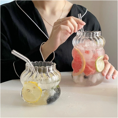 Fruit Juice Water Cup With Straw Large Capacity Heat-resistant Glass Cold Drink Cups Soda Bubble Tea Coffee Mug