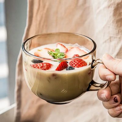 Large capacity breakfast milk cup thickened transparent glass heat resistant glass household coffee mug