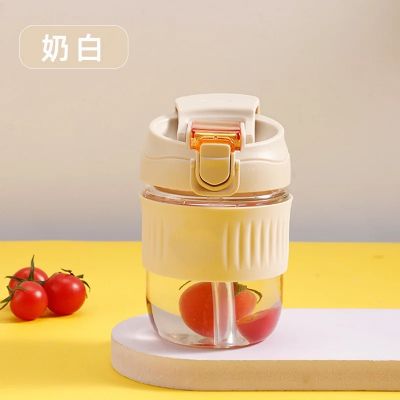 High quality reusable coffee glass water bottle student milk tea cup dual-purpose direct drinking straw cup with silicone sleeve