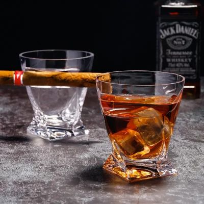 wholesale Cigar whisky glass unique design Promotional Price gift Glass Old Fashioned Tumbler Glasses with Side Mounted