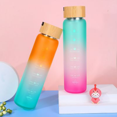 Frosted bamboo lid high borosilicate single-layer glass portable colorful sports water bottle