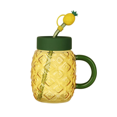 Factory wholesale Pineapple Shaped Glass Cup Tumbler with Lid and Straw