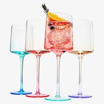 Hand-blown colorful two-tone crystal powder colored wine glass Valentine's Day Vibrant Gradient Color Cocktail Goblet