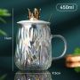 Colorful Ribbed Crown Glass Handle Cup with Tropical Spoon Cover Resistant Coffee and Tea Mug for Presents