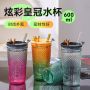 Rainbow Glass Water Cup with Lid and Straw – Colorful Drinking Cup for On-the-Go