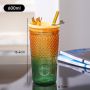 Rainbow Glass Water Cup with Lid and Straw – Colorful Drinking Cup for On-the-Go