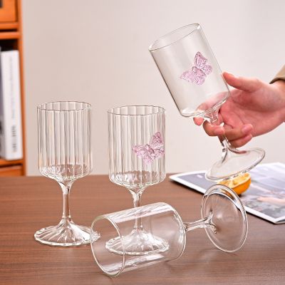 Glassware Supplier In China Butterfly Glass Goblet in Strip Enamel Wine Glass