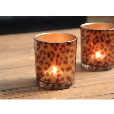 Leopard Print Glass Candle Holder Decorative Votive Jar for Home Hotel and Events
