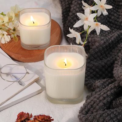 Square Ribbed Glass Candle Jar Wholesale
