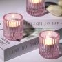 Amber Ribbed Glass Candle Holder Set Wholesale